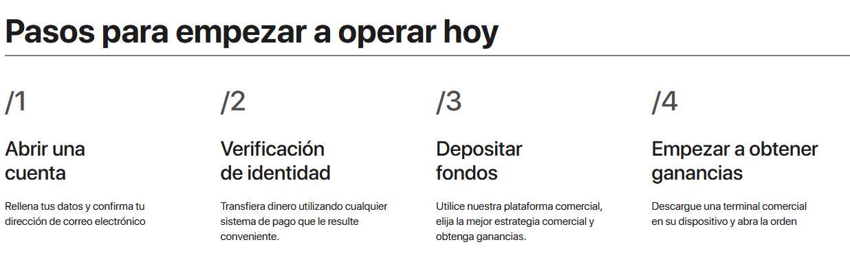 Captura de pantalla – pasos para abrir y verificar una cuenta Captura de pantalla – pasos para abrir y verificar una cuenta