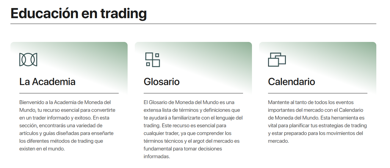Captura de pantalla – sección de educación con materiales de aprendizaje Captura de pantalla – sección de educación con materiales de aprendizaje