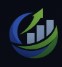 Circular blue and green logo featuring a leaf wrapping around a rising bar chart.