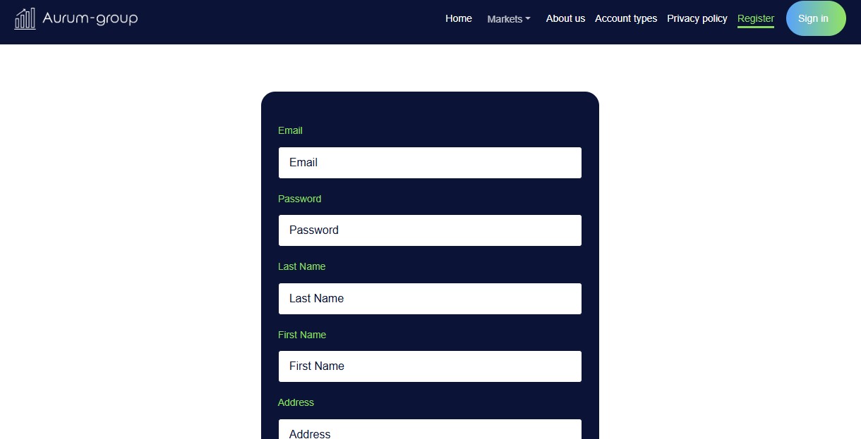 AURUM GROUP SignUp Page AURUM GROUP SignUp Page