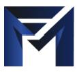 Stylized blue and black letter M logo with sharp angles and white negative space.